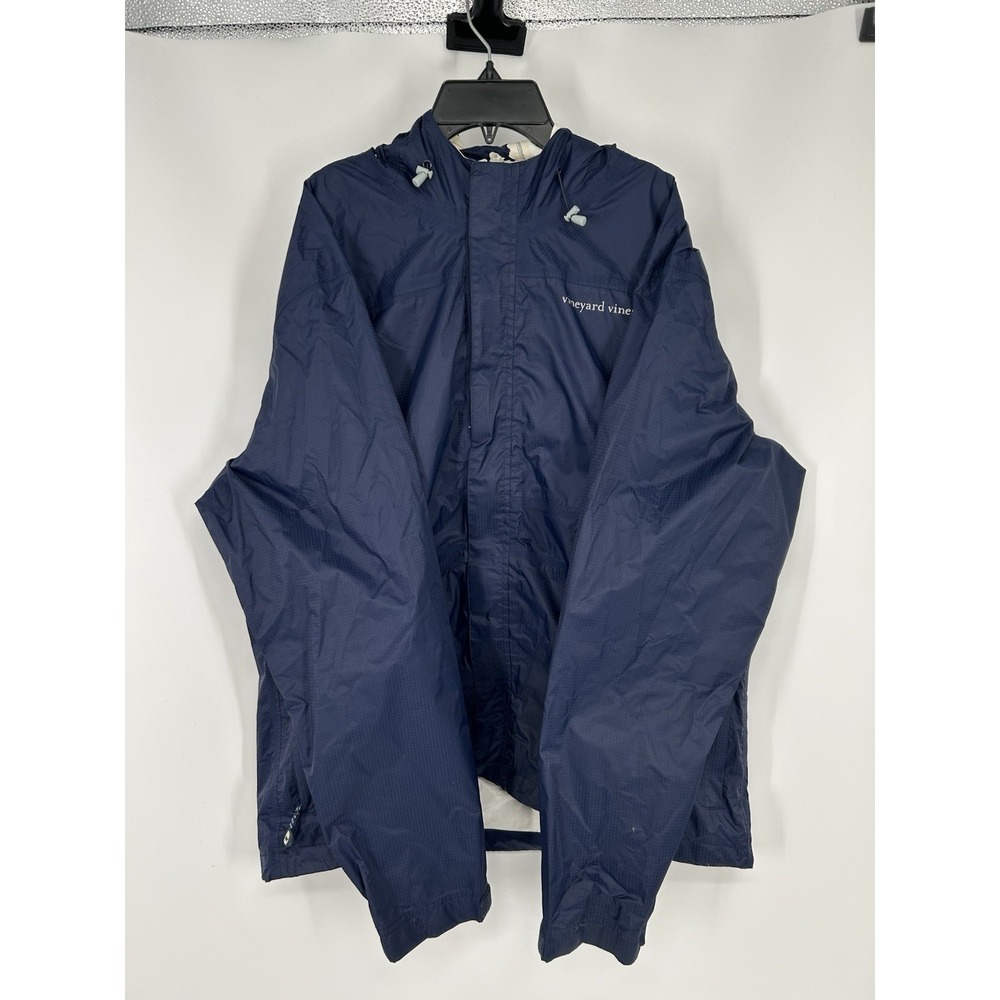 Vineyard Vines 100% Nylon Full Zip Up Hooded Windbreaker Jacket Blue Mens Large